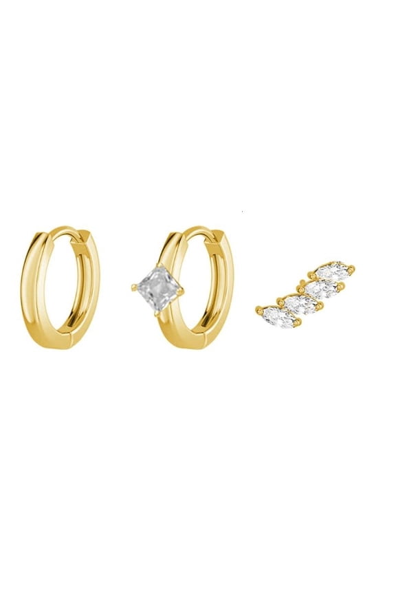 3pcs 14K Gold Plated Copper Earrings Trendy Earring Stacks for Sensitive Ears Fashion Daily Wear Jewelry for Women