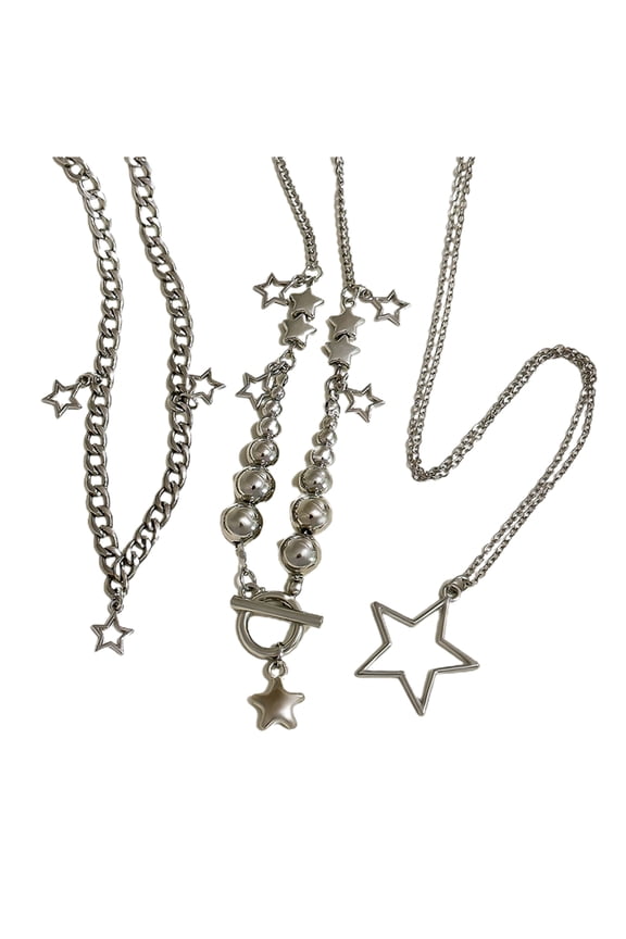 3pcs/set Layered Star Necklace Silver Hollow Star Pendant Neck Chain Fashionable