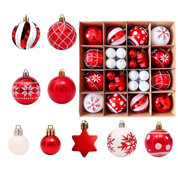 WINDLAND 42pcs Shatterproof Christmas Baubles Set Christmas Baubles Set Unique Sphere Hangings for Tree and Home Decoration