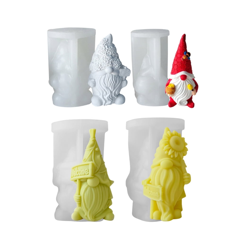 WINDLAND 4Pcs Dwarf Santa Decoration 3D Candle Moulds DIY Candle Epoxy Mold Handmade Candles Aroma Wax Soap Molds for Decorations