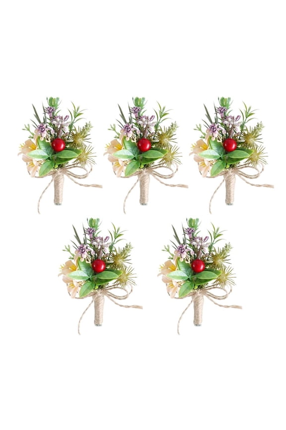 5Pcs Soft Fabric Wedding Boutonniere for Bride Grooms Elegant Corsages Handmade Florals Lapel Pin Party Accessories