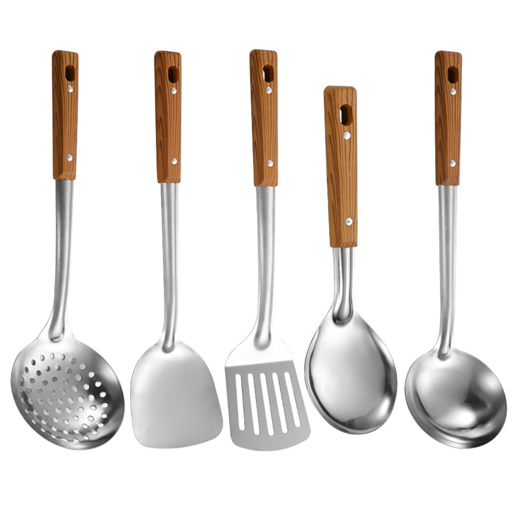 WINDLAND 5Pcs Stainsless Steel Cooking Utensils Wood Handle Spatulas Rice Spoon Fryings Shovel Soup Ladles Kitchen Utensils