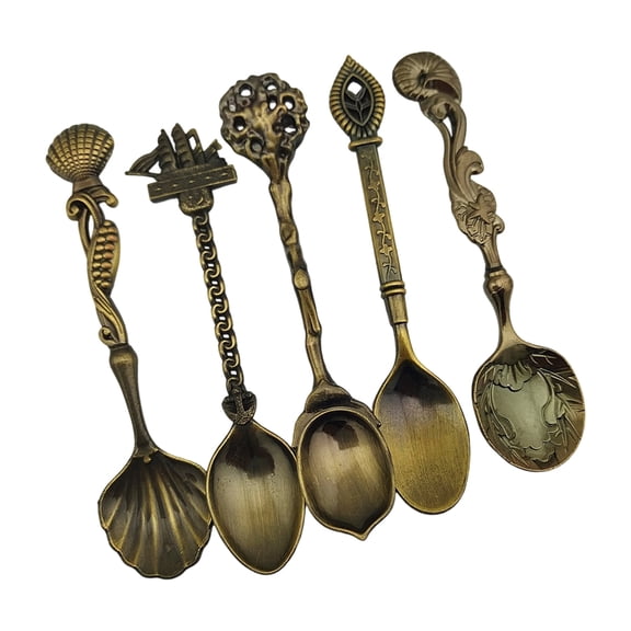 WINDLAND 5pc Ergonomic Handle Spoons Antique Design Metalware for Professional Kitchen