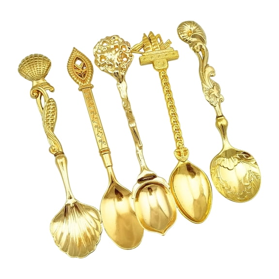 WINDLAND 5pc Ergonomic Handle Spoons Antique Design Metalware for Professional Kitchen