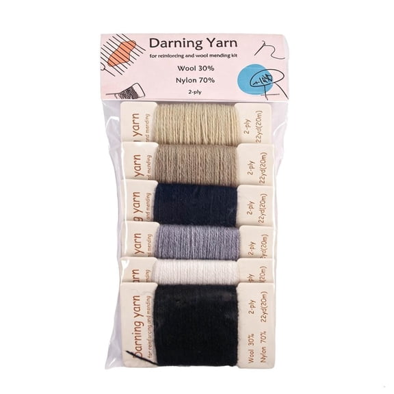 WINDLAND 6 Color Wool Mending Thread For Sock Repair, 30 Wool 70 Nylon Blend For Flexible And Strong Sewing, Great For Handcraft And Patchwork Projects