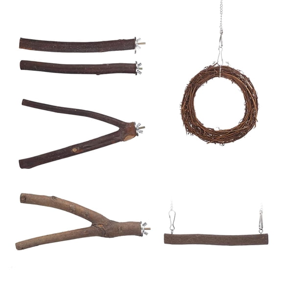 WINDLAND 6 Pack Natural Wood Perch Circle Swing Nail Grooming for Small Medium Birds