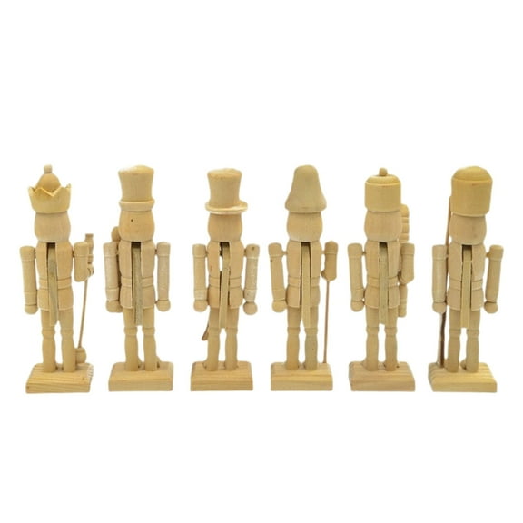 WINDLAND 6Pcs Miniature Wooden Nutcrackers Unfinished Craft Set For Artistic Painting Christmas Shelf Decors And Tabletop Display