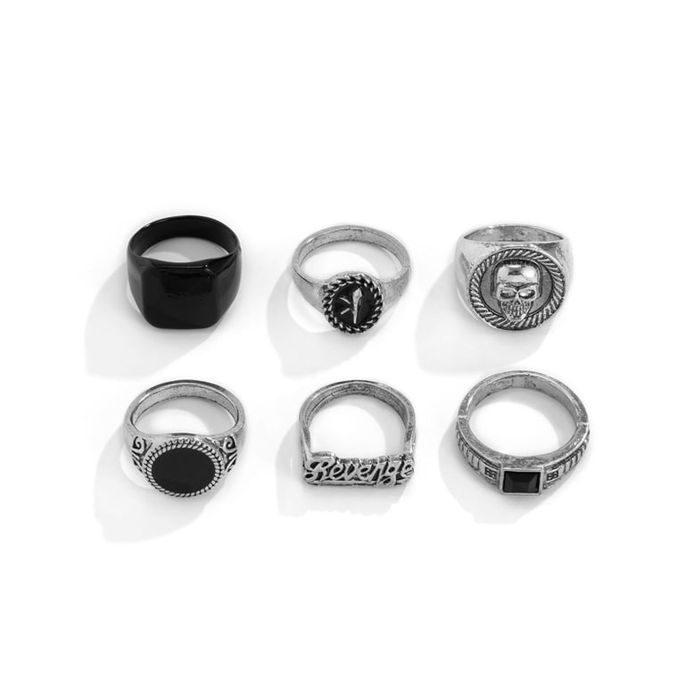 WINDLAND 6Pcs Punk Silver Gold Color Chain Rings for Men Hip Hop