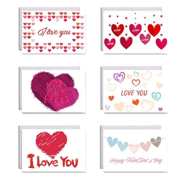 WINDLAND 6pcs/set Valentine's Day Greeting Cards with Envelopes Stickers I Love You Card Anniversary Postcards Wedding