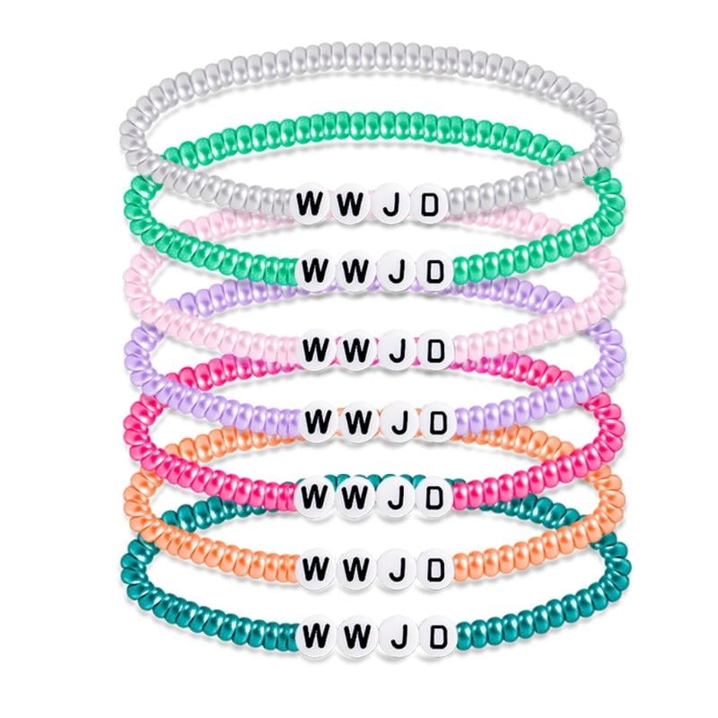 WWJD Heishi Bead Bracelets Set – Colorful Stretch Bracelets Religious Jewelry For Women