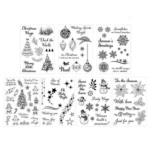 WINDLAND 7Pcs Christmas Themed Clear Silicone Stamper Scrapbooking Decoration Stamper for Holiday Card Making Journal Planner
