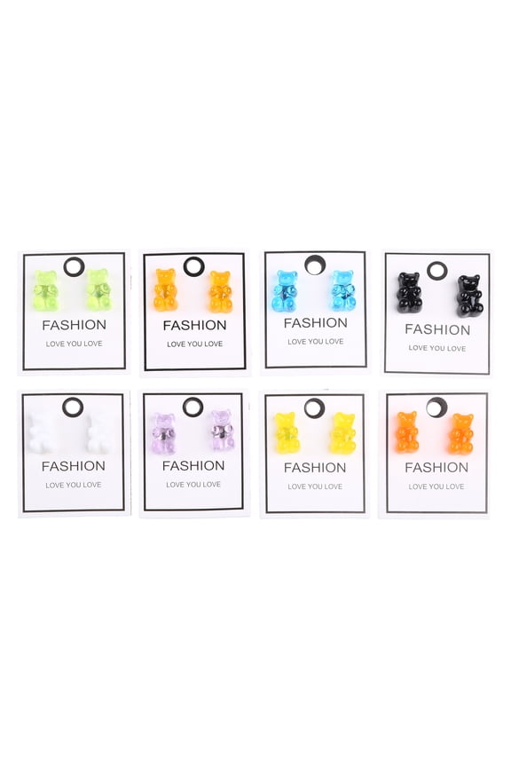 8 Pairs Sweet Candy Color Gummy Bear Stud Earrings Resin Bear Post Earrings Set