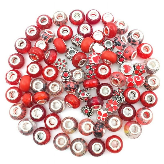 WINDLAND 80pcs Handmade Lampwork Glass European Beads Large Hole Charms Crafting 10mm