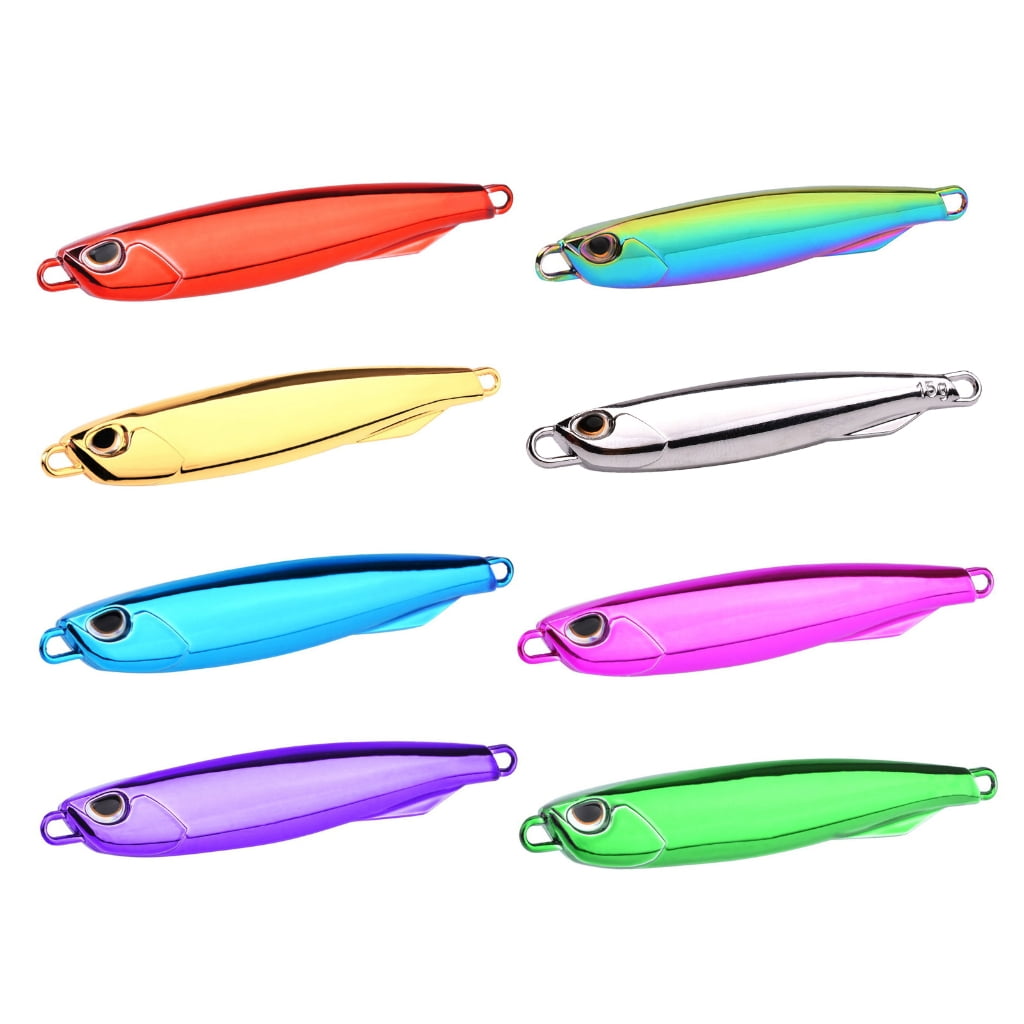 WINDLAND 8Pcs Spoon Metal Jigs Fishing Lures Artificial Baits 3D Eyes Fishing Jigs Baits Fishing Tackle for Freshwater Seawater