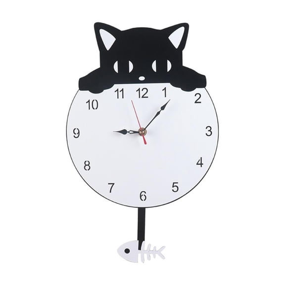 WINDLAND Acrylic Cats Fish Pendulum Wall Clock Swing Design Quiet Operations Battery Operated for Living Room Bedroom Decors Gift