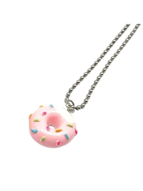 Acrylic Mini Donuts Pendant Necklace Metal Bead Chain Collar Necklaces Jewelry