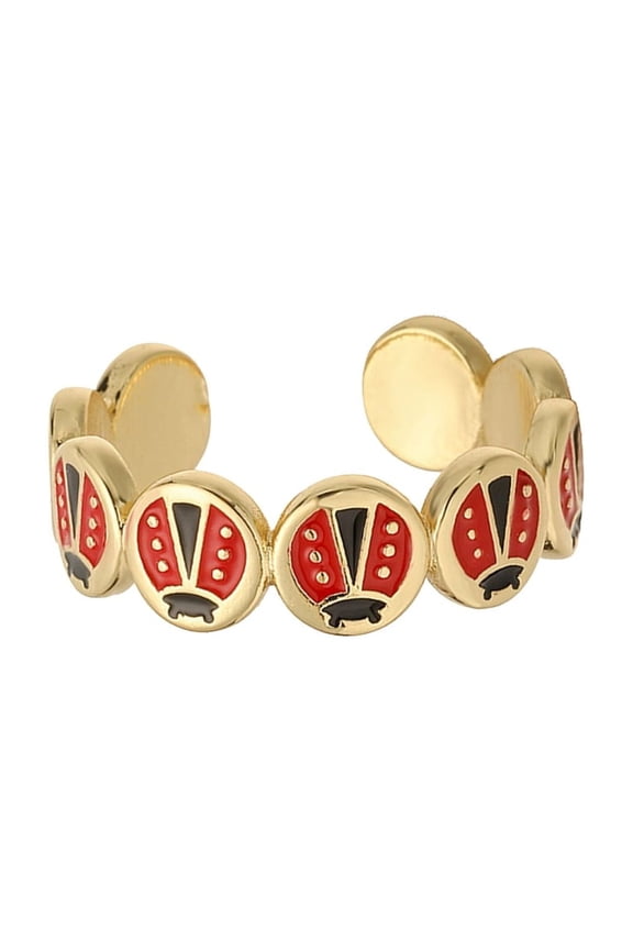 Adjustable Copper Ladybugs Ring Colorful Enamel Artwork Lightweight Handmade Look