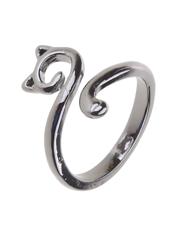Adjustable Open Rings for Women Dainty Cute Cat Long Tail Finger Ring Knitting Crocheting Joint Ring Jewelry Ornament