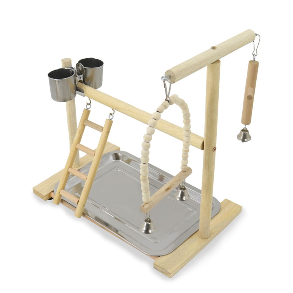 Fresh Look at Windland Bird Perch Wood Stand Toy Parrots Playstand With Feeding