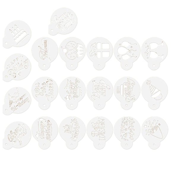 WINDLAND Birthday Themed Coffee Stencils Coffee Printing Model Sprinkle Cake StencilS