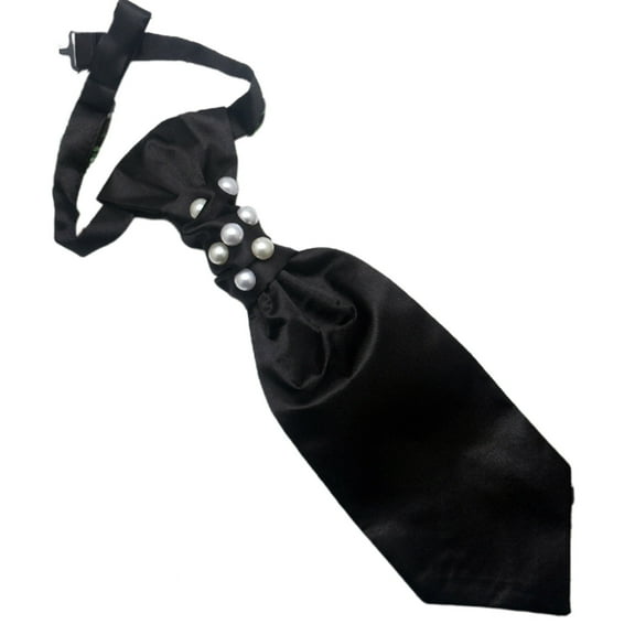 WINDLAND Black Necktie Vintage Paisley Pearl Beaded Wedding Pre-Tied Adjustable Bow Tie