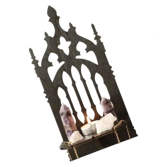 WINDLAND Black Wooden Gothic Styles Wall Mounted Shelf Decorative Display Storage Rack
