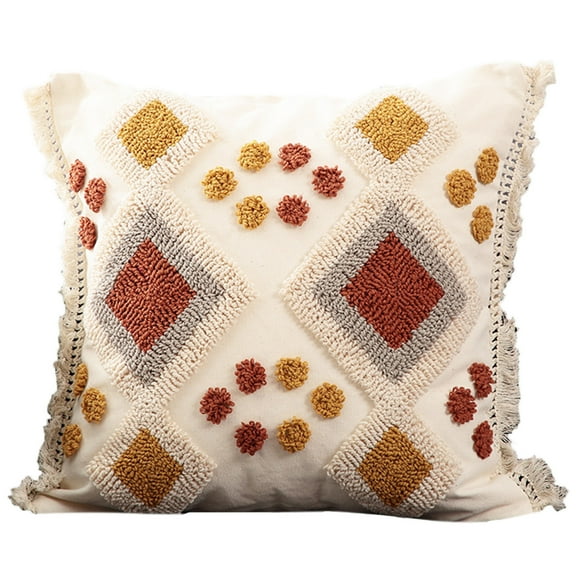 WINDLAND Bohemian Moroccan Tufted Embroidery Throw Pillow for Case with Tassels Patchwork Multicolor Geometric Striped Pattern Decorative Cushion Cover