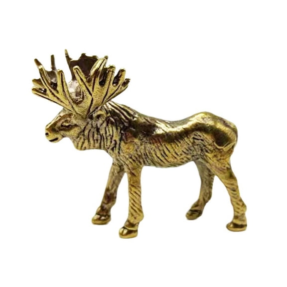 WINDLAND Brass Moose Statue Sculpture with Detailed Workmanship Vintage Antique Elk Deer Figurine for Home Desktop Decoration