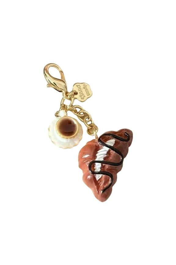 Fashionable Keychain Pendant Coffee Cup and Bread Coin Purse Charm Accessory Portable Resin Bag Decoration for Women