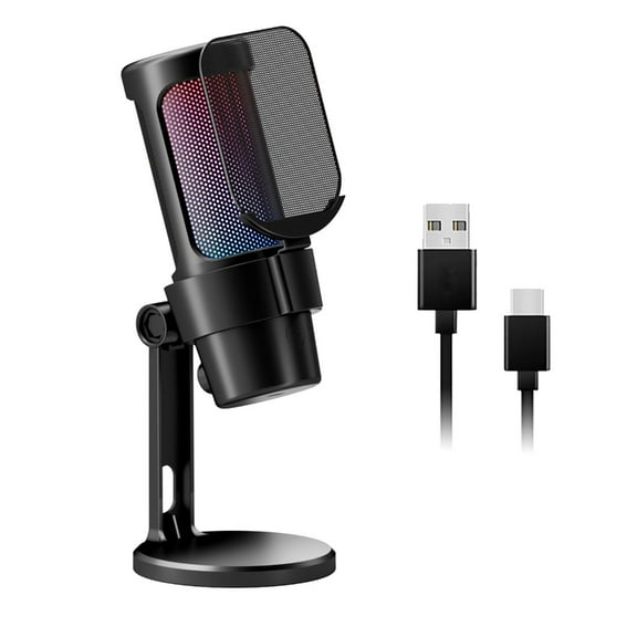 WINDLAND USB Gaming Microphone Color Lighting Mute Button Condenser Mic with Metal Net for PC Streaming Podcasting Recording