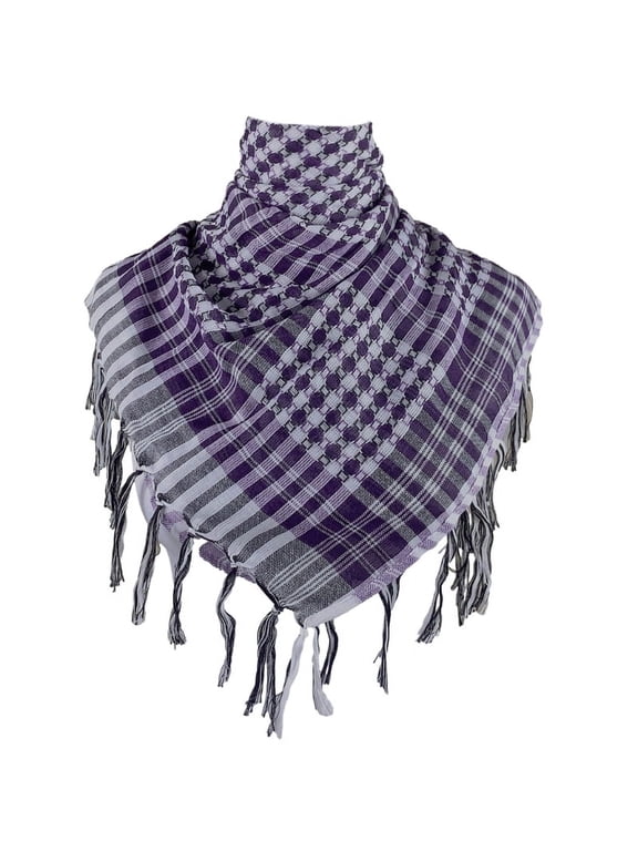 Colorblock Houndstooth Shemagh Scarf Keffiyeh Arab Head Wrap Shawl with Tassels