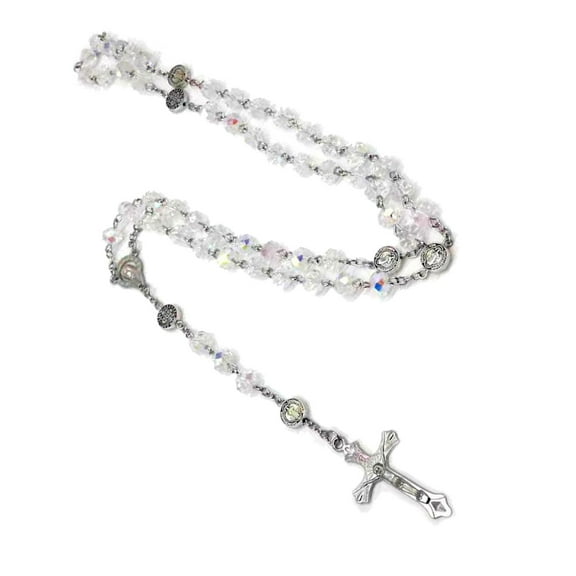 WINDLAND Colorful Crystal Bead Rosary Necklaces Cross Pendant Catholic Religious Necklace