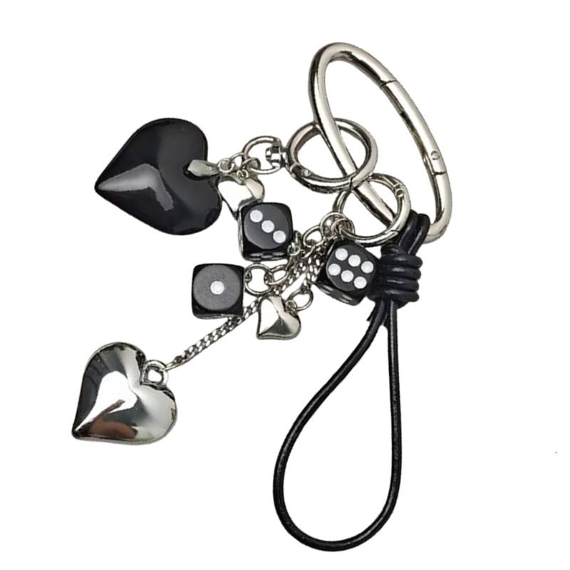Leather Key Holder With Biker Dice Charm – Black & Green, Multi
