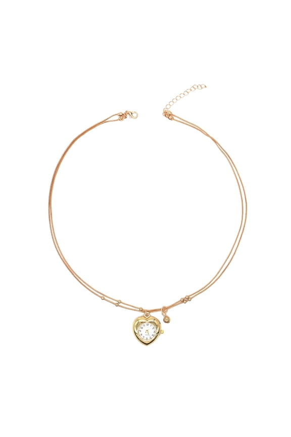 Comfort Fit Multi Layer Necklace Heart Clock Pendant Trendy Layering Chain Jewelry Unique Clavicle Chain