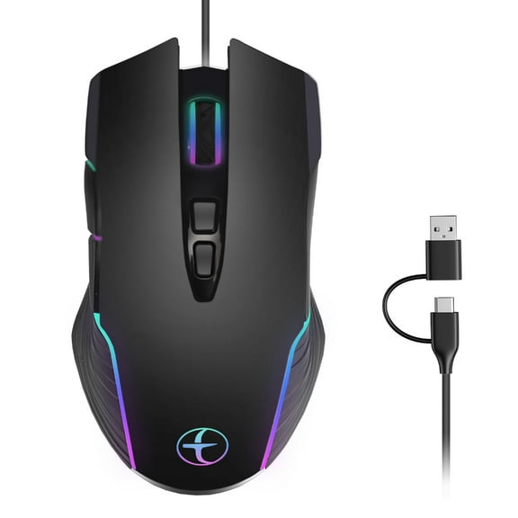 WINDLAND Corded Opticaled Mouse With Ergonomic Computer Jiggler Function Color Lighting 7200DPI For Desktop Laptop