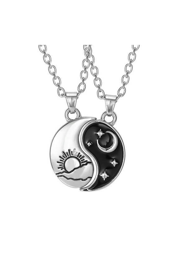 2 Pieces Yin Yang Pendant Necklace for Men Women Tai for Chi Stitching Necklace for Sun Moon Couples Matching Necklaces