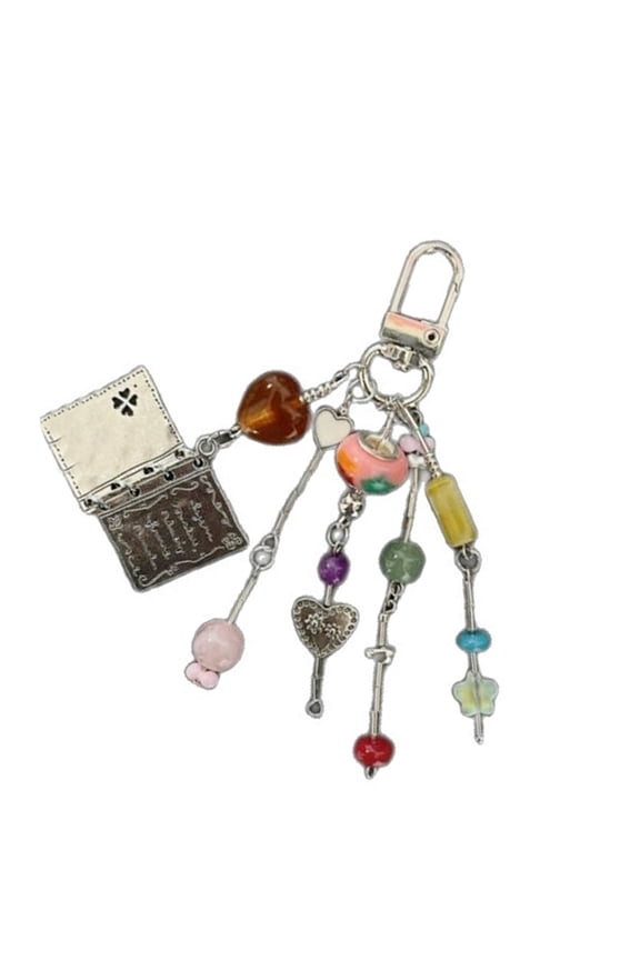 Creative Flip Book Keychain With Colorful Beads Alloy Charm For Bags Diaries
