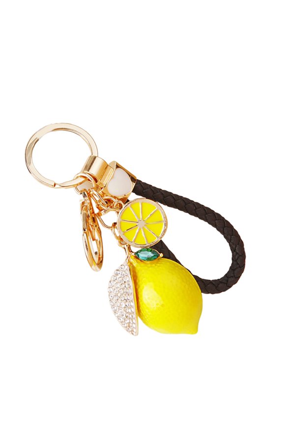 Cute Lemon Design Key Holder Featuring 4 Rope Options Compact 10.5cm Metal Keychain Adornment For Everyday Use