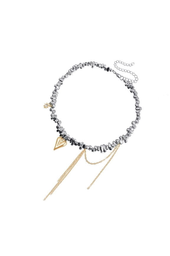 Trendy Heart Tassels Necklace Featuring Unconventional Bead Pattern For Parties