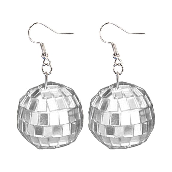 WINDLAND Disco Ball Earrings Women's Mini Western Mirror Ball Disco Ball Earrings Silver Disco Mirror 60's or 70's Ball Earrings