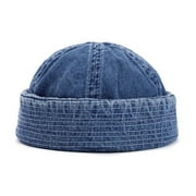 WINDLAND Docker Hat Jeans Rolled-Cuff Harbour Hat Embroidery Brimless Skullcap Hat Adjustable Hip-Hop Sailor Hat for Outdoor