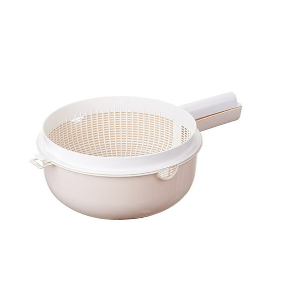 WINDLAND Double Layer Rice Wash Basket 2 in 1 Kitchen Strainer Bowl Plastic Drain Basket Fruit Vegetable Colander with Handle