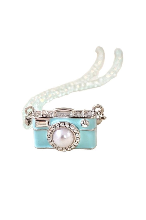 Elegant Camera Shaped Pendant Necklace For Women 45Cm Chain Neckwear Fashion Jewelry Gift With Crystal Bead Design