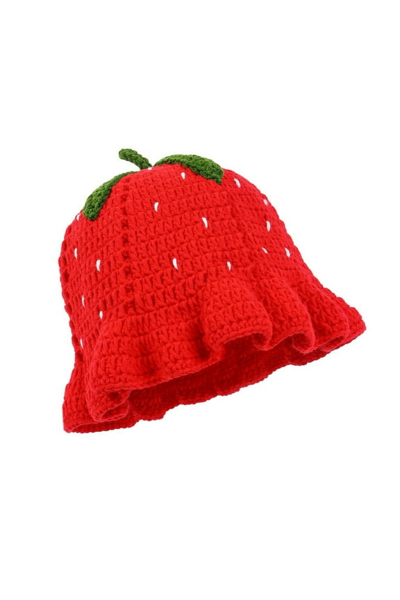 Elegant Handwoven Strawberry Hat Breathable Hat Crochet Crocheted Hat Holiday Handwoven Strawberry Fisherman Hat