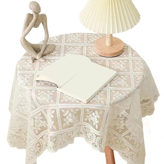WINDLAND Elegant Polyester Lace Tablecloth for Dining Table Easy to Clean Table Linen for Home Cafes Small Gatherings Overlay