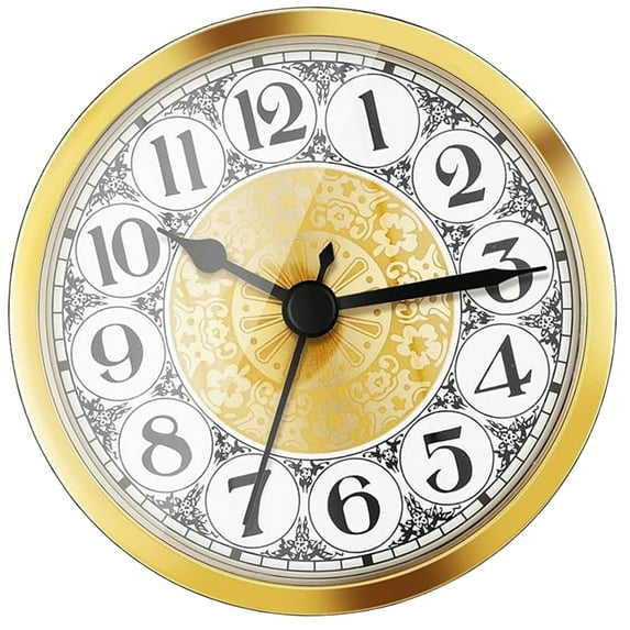 WINDLAND Elegant Round Clock Insert With Roman/Arabic Numerals Gold/Silver Trim