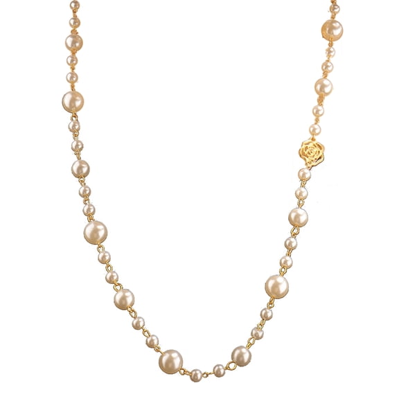 WINDLAND Fashion Double Strand Bead Necklace Long Camellia Pearl Necklace Sweater Chain