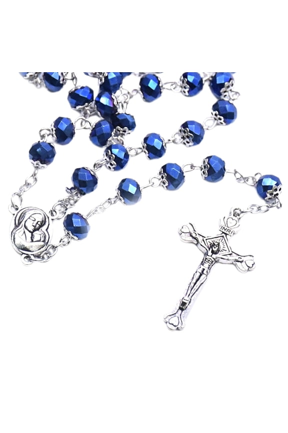 Fashion Round Glass Crystal Beads Catholic Rosary Necklace Cross Pendant Chokers