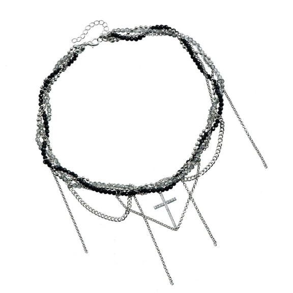 WINDLAND Trendy Snake Chain Necklace with Stylish Rhinestones Crosses Charm Outfits
