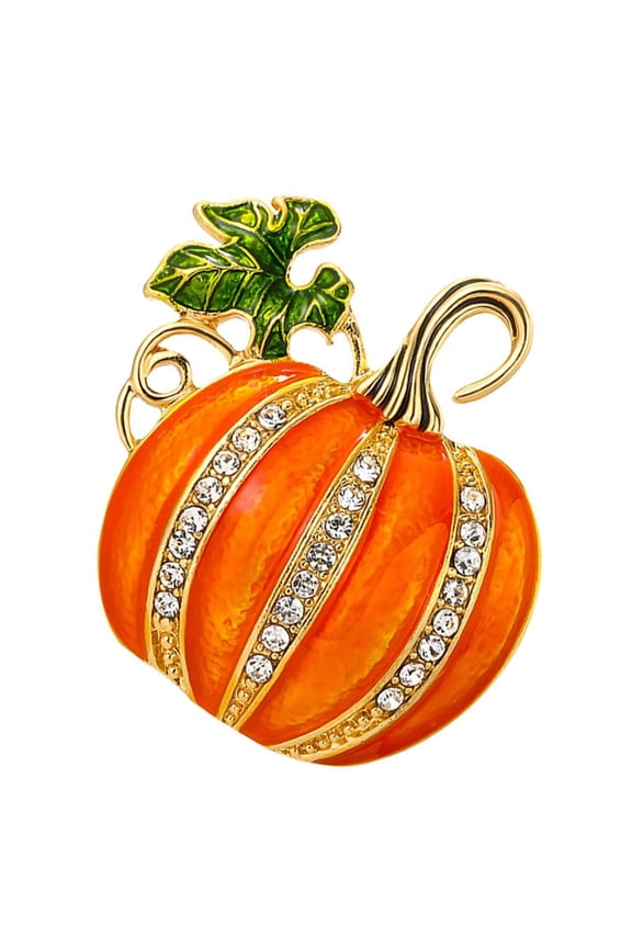 Festive Pumpkin Shaped Brooch Rhinestones Embellished Pin Lightweight Design
